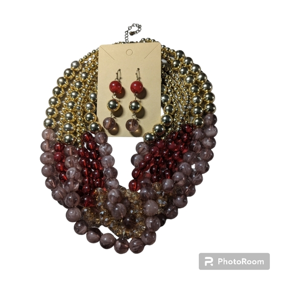 Beaded Multi-Layer Necklace, with 1 Pair of Matching Earrings. - Picture 10 of 12